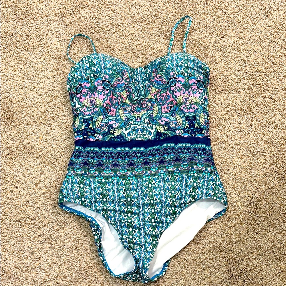 Kenneth Cole Reaction Blue and Pink One Piece Swimsuit